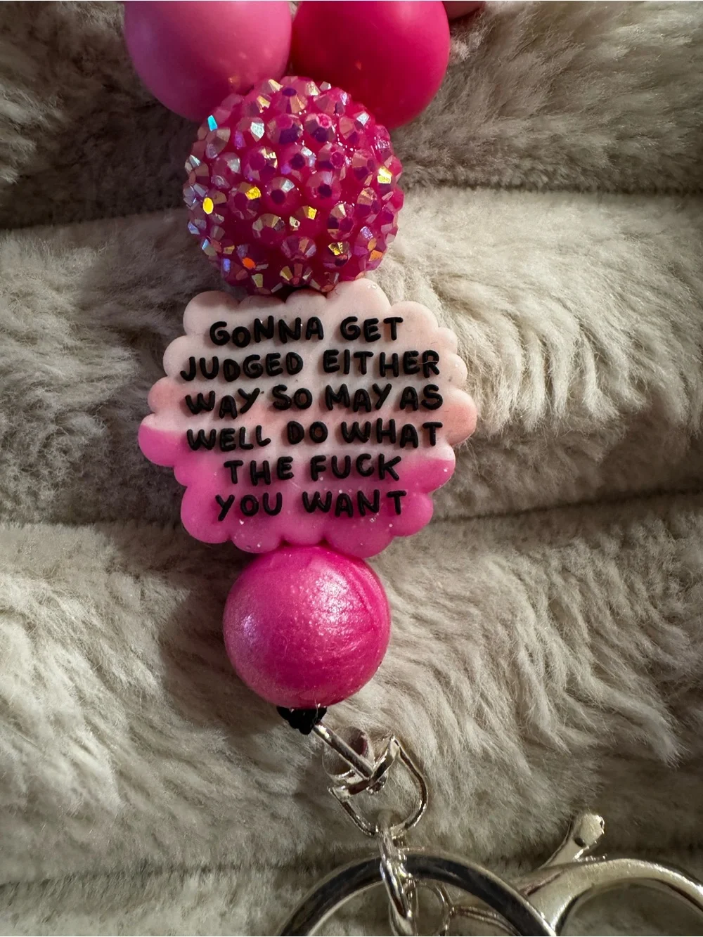 Pink Beaded Wristlet Key & Card Holder